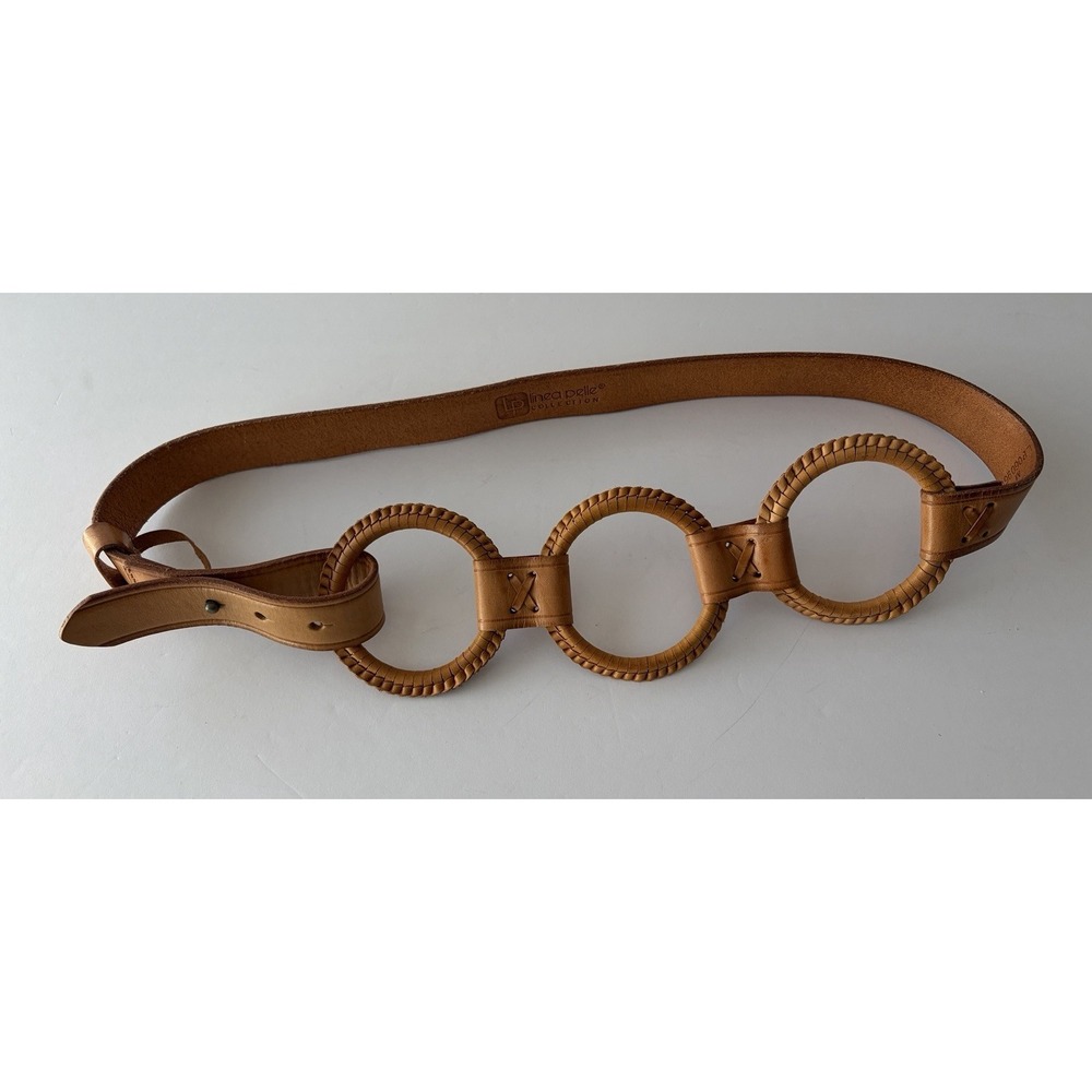Linea Pelle Leather‎ Triple Ring Belt Tan Woven Leather Sz M BOHO Festival